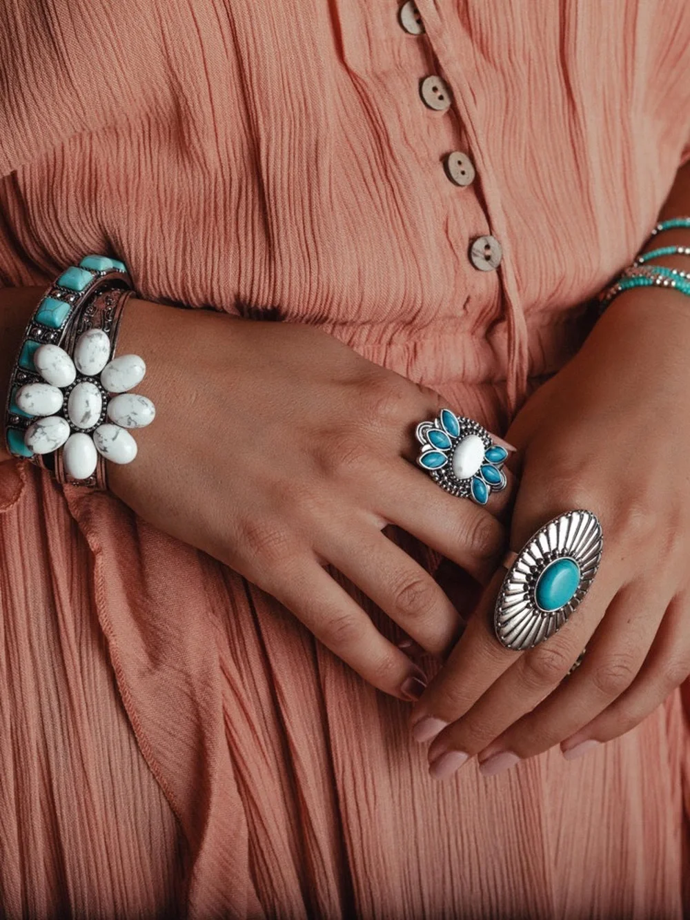 Cowgirl Confetti Turquoise Open Cuff Bracelet Women’s Adjustable Silver Tone NEW